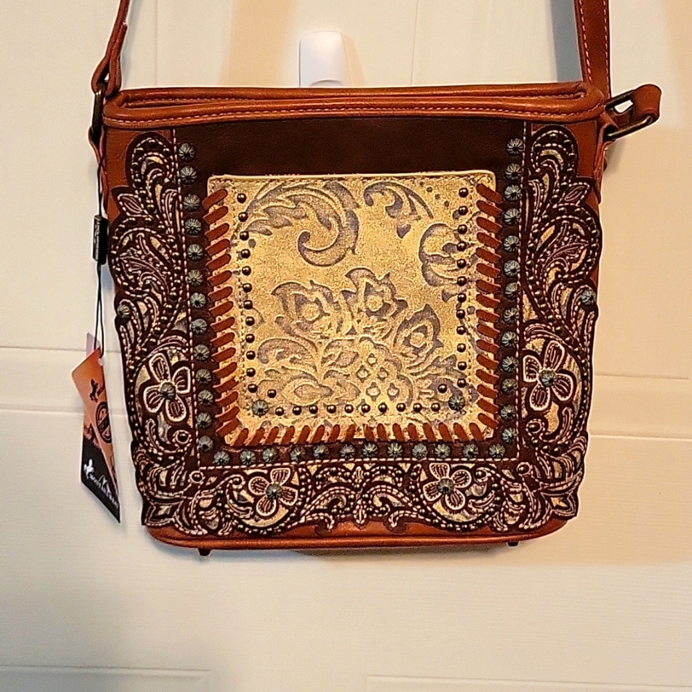 Montana West Embellished Leather Concealed Carry Crossbody Purse